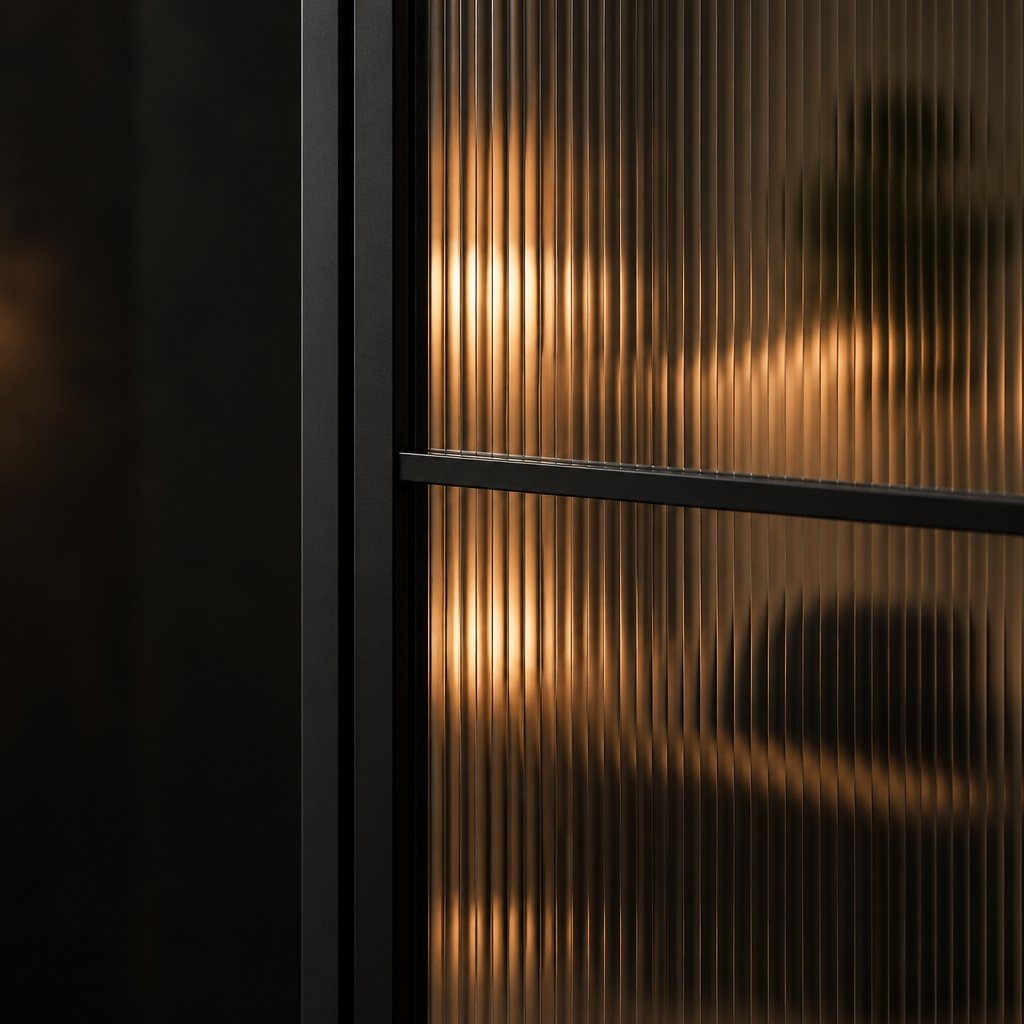 Reeded glass in a black steel frame